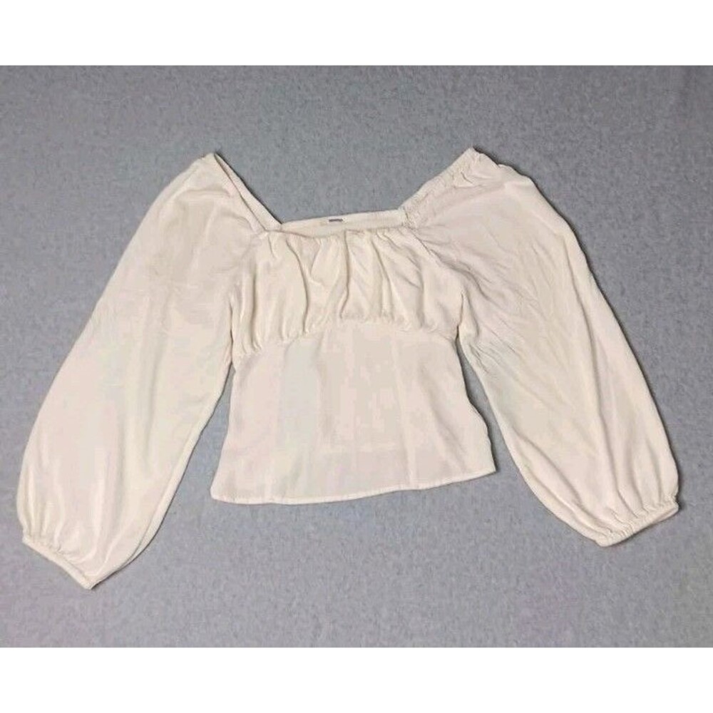 Peasant Smocked Babydoll Milkmaid Cropped Blouse Small Cream Corset Renaissance